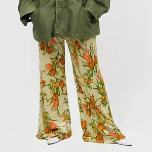 Vintage 70s Floral Wide Pants Size Medium Summer Floral Pants High Waisted Pants